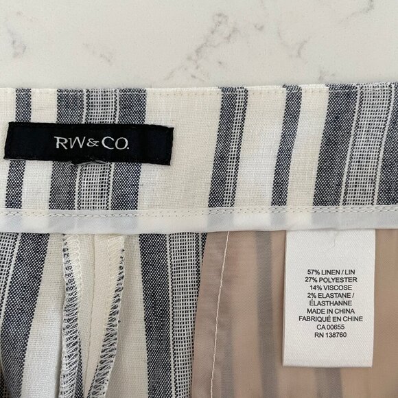 RW&CO. Stylish Comfy Linen + Poly Pleated Front Striped Pants Blue Cream Sz S - Picture 10 of 12